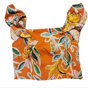Rachel Rachel Roy NWT Linen‎ Blend Women's Medium Orange Floral Crop Top